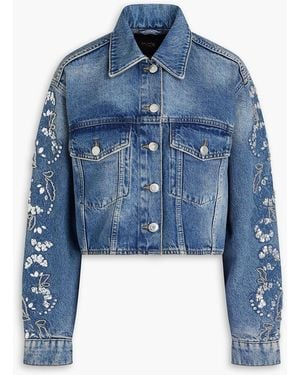Maje Cropped Embellished Denim Jacket - Blue