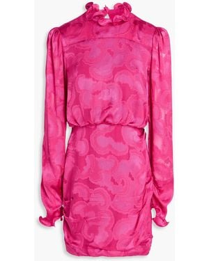 Saloni Rina B Ruffled Satin-Jacquard Mini Dress - Pink