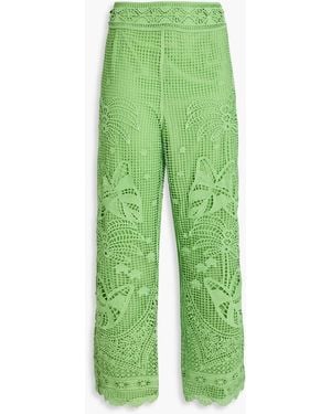 FARM Rio Cropped Guipure Lace Straight-Leg Pants - Green