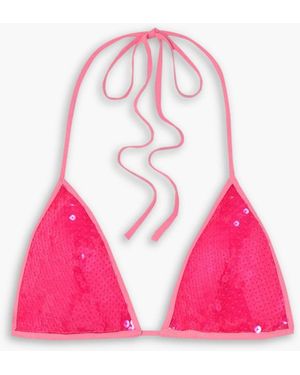 David Koma Neon Sequined Tulle Soft-cup Triangle Bra - Pink