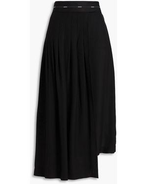 Sandro Asymmetric Wrap-Effect Piqué Midi Skirt - Black
