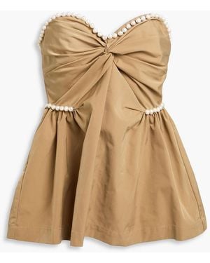 Kika Vargas Hebe Strapless Faux Pearl-Embellished Woven Top - Natural