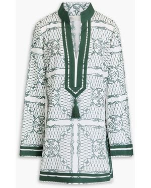 Tory Burch Tasselled Printed Cotton-Voile Kaftan - Green