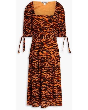 Walter Baker Yosline gerafftes midikleid aus jacquard mit tigerprint - Orange
