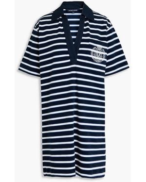 Veronica Beard Terrence Embroidered Striped Cotton-Blend Terry Mini Dress - Blue