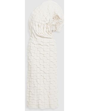 Chloé One-Shoulder Cutout Ruffled Silk-Blend Midi Dress - White