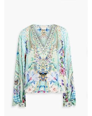 CAMILLA Crystal-Embellished Floral-Print Silk Crepe De Chine Blouse - Blue