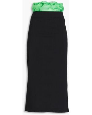 A.W.A.K.E. MODE Organza-Paneled Wool-Blend Crepe Midi Pencil Skirt - Black