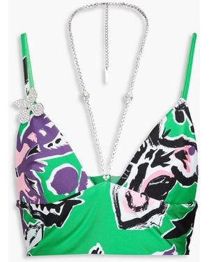 Area Crystal-embellished Printed Jersey Bustier Top - Blue