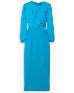 Sergio Hudson Gathered Stretch-bamboo And Wool-jersey Midi Dress - Blue