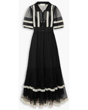 The Great The Monarch Tiered Lace-trimmed Tulle Midi Dress - Black