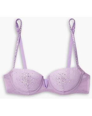 I.D Sarrieri Swan Lake Crystal-embellished Satin-trimmed Stretch-tulle Underwired Balconette Bra - Purple