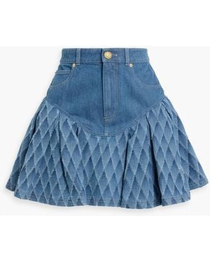Balmain Denim-Jacquard Pleated Mini Skirt - Blue