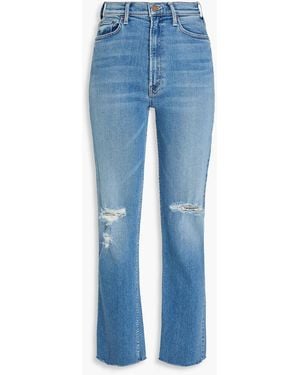 Mother Party Like A Pirate Distressed High-Rise Straight-Leg Jeans - Blue
