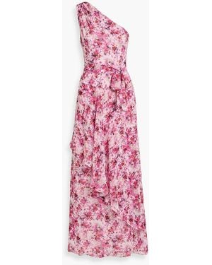 Mikael Aghal One-Shoulder Floral-Print Chiffon Maxi Dress - Pink