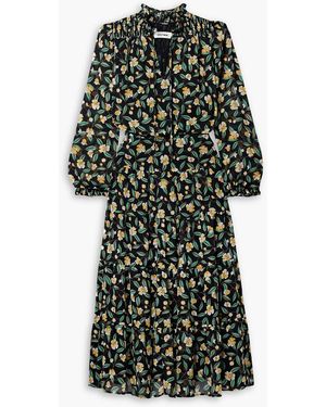 Cefinn Zoe Floral-print Tiered Ruffled Crepon Midi Dress - Green