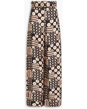 Zimmermann Belted Printed Silk-Twill Wide-Leg Trousers - Black