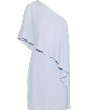 Halston One-Shoulder Layered Crepe De Chine Mini Dress - Blue