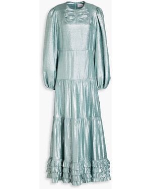 Erdem Lucine Gathered Silk-blend Jacquard Maxi Dress - Blue