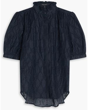Rag & Bone Jordan Broderie Anglaise Ramie Blouse - Blue