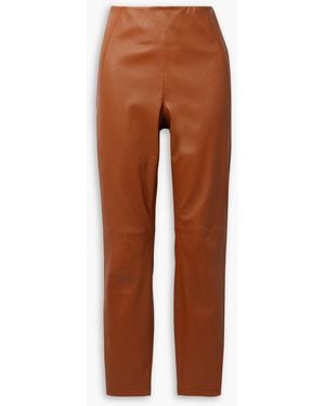 Lafayette 148 New York Greenwich Leather Straight-leg Pants - Brown