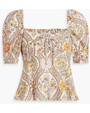 10 Crosby Derek Lam Melanie Shirred Printed Linen-blend Top - White
