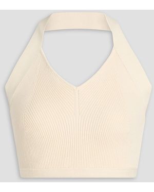 Wardrobe NYC Cropped Ribbed Cotton Halterneck Top - Natural
