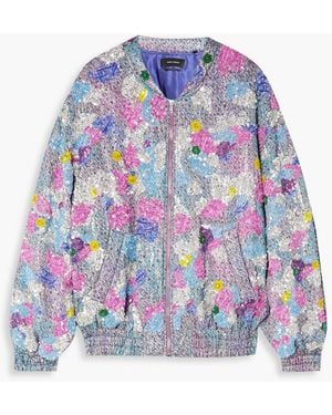Isabel Marant Adeline Embellished Padded Silk-Blend Bomber Jacket - White