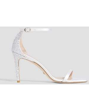 Stuart Weitzman Embellished Satin Sandals - White