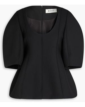 Rohe Grain De Poudre Wool-Blend Peplum Top - Black