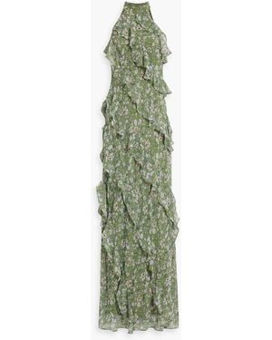 Mikael Aghal Ruffled Floral-Print Chiffon Gown - Green
