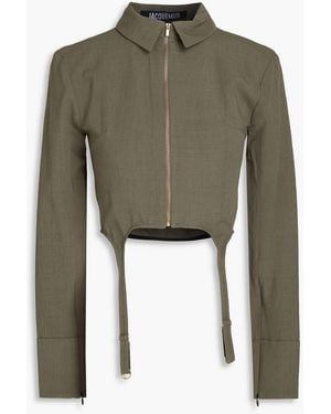Jacquemus Draio Cropped Cutout Slub Woven Shirt - Green
