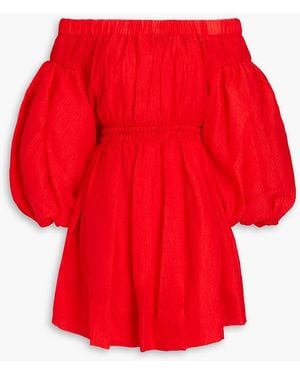 Rejina Pyo Beth Off-the-shoulder Ruched Lyocell-blend Crepe Mini Dress - Red