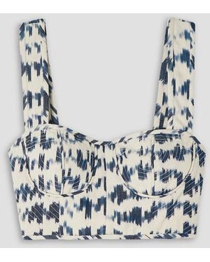 Ulla Johnson Carisia Cropped Printed Cotton Bustier Top - Blue