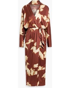 Johanna Ortiz Mojabe Trail Printed Hammered-Silk Midi Wrap Dress - Brown