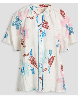 HANNAH Isla Floral-print Linen Top - White