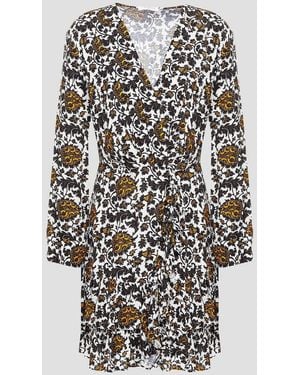 Sandro Wrap-effect Tiered Printed Satin-jacquard Mini Dress - White