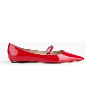Stuart Weitzman Emilia Leather Point-toe Mary Jane Flats - Red
