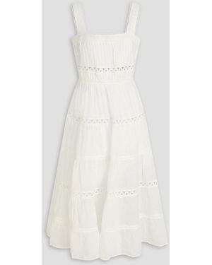 Veronica Beard Lucien Tiered Lace-Paneled Ramie Midi Dress - White
