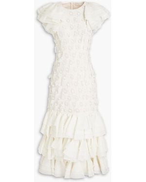 Zimmermann Gestufte robe aus einer leinen-seidenmischung mit chiffon-einsätzen - Weiß