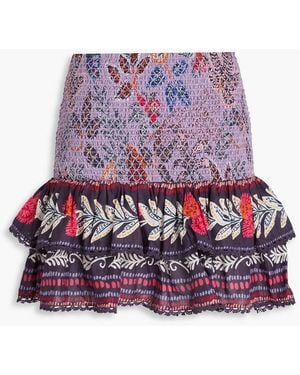 FARM Rio Crochet-Trimmed Printed Cotton Mini Skirt - Red
