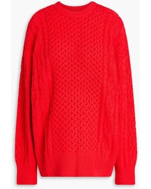 STAUD Tracy Cable-Knit Cotton-Blend Sweater - Red