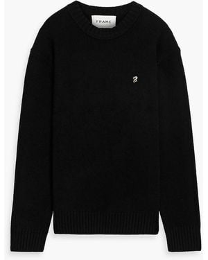 FRAME Embroidered Cashmere Sweater - Black
