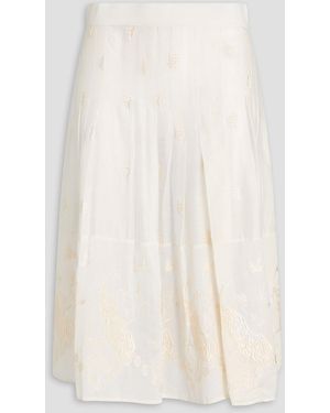 S.S.Daley Ada Embroidered Cotton And Silk-blend Skirt - Natural