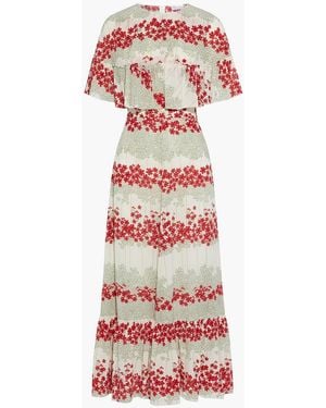 RED Valentino Ruffled Floral-Print Silk Crepe De Chine Maxi Dress - Red