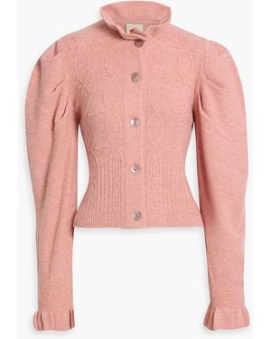 FARM Rio Ruffled Cable-Knit Cardigan - Pink