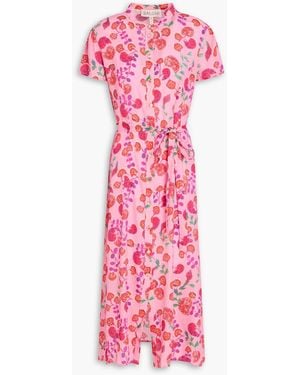 Saloni Lilan Printed Crepe Midi Shirt Dress - Pink