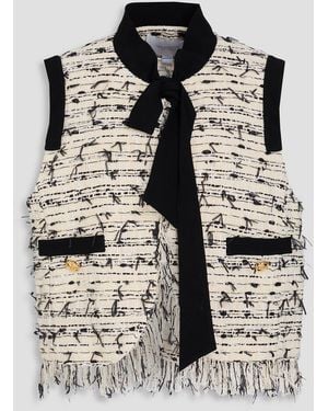 Giambattista Valli Bow-Detailed Cotton-Blend Bouclé-Tweed Vest - White