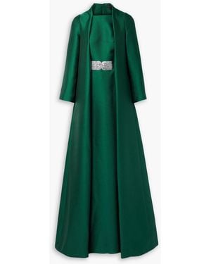 Reem Acra Layered Crystal-embellished Grain De Poudre Gown - Green