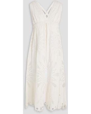 FARM Rio Richielieu Open-back Broderie Anglaise Cotton Midi Dress - White